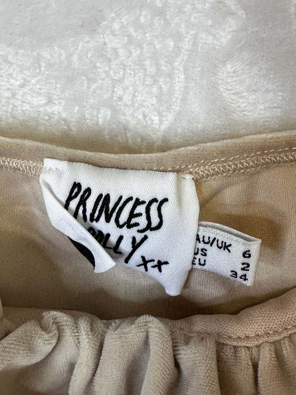 Princess Polly Beige Velvet Ruched Crop Top Size US 2 - Picture 2 of 4